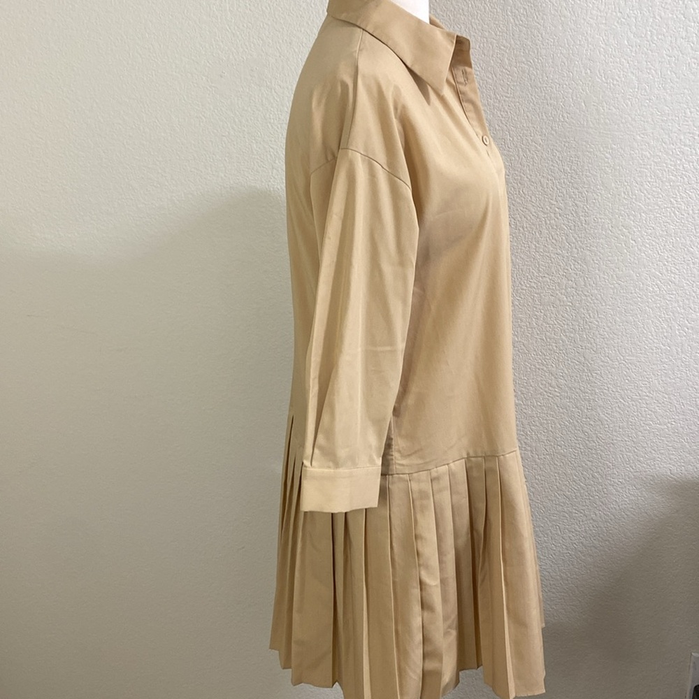 VERA MODA Pleated Beige Shirt Dress - Picture 4 of 6